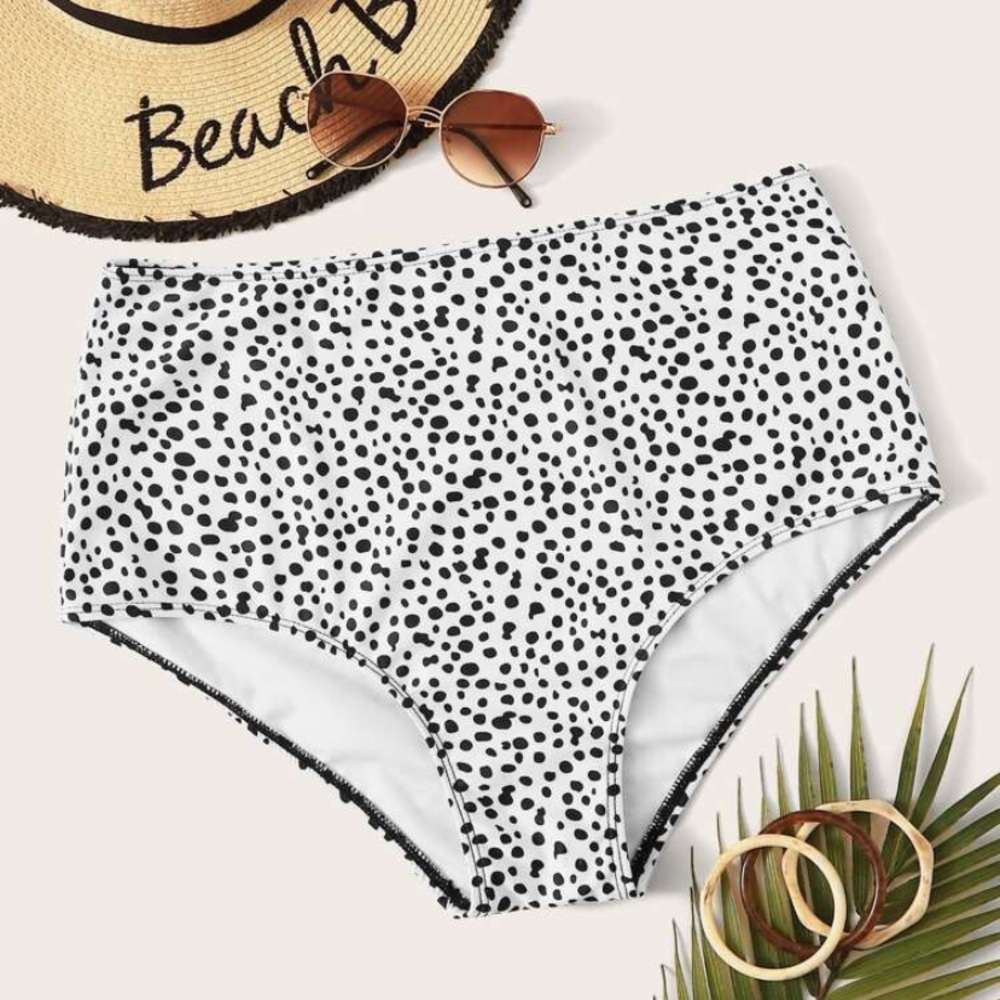 Spotted hi-rise bikini bottom white/black